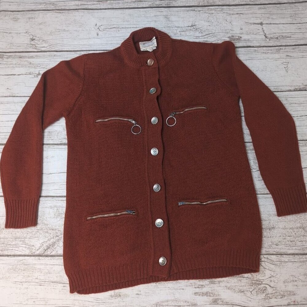 Vintage White Stag Rust Burnt Orange Cardigan With Zippers Size 38